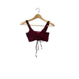 Maaji Reversible Burgundy Animal Print Lace‎ Up Swim Top Size Medium